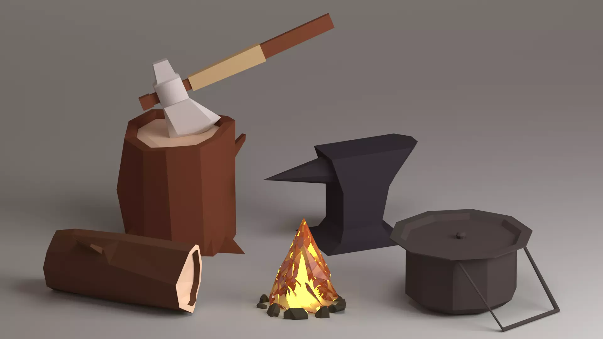 camping objects Low-poly 3D model_0