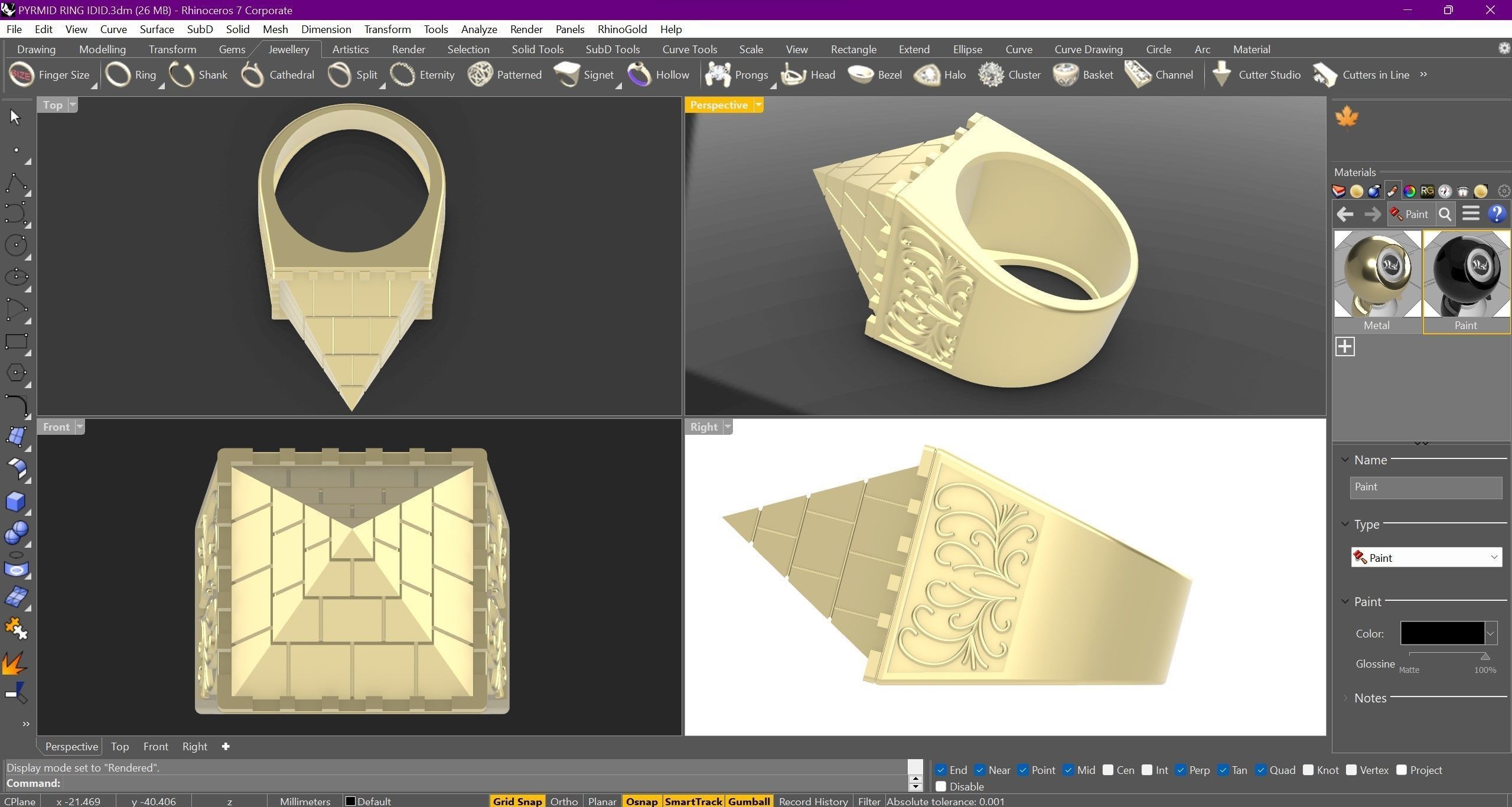PYRAMID ring gold  3D print model_3