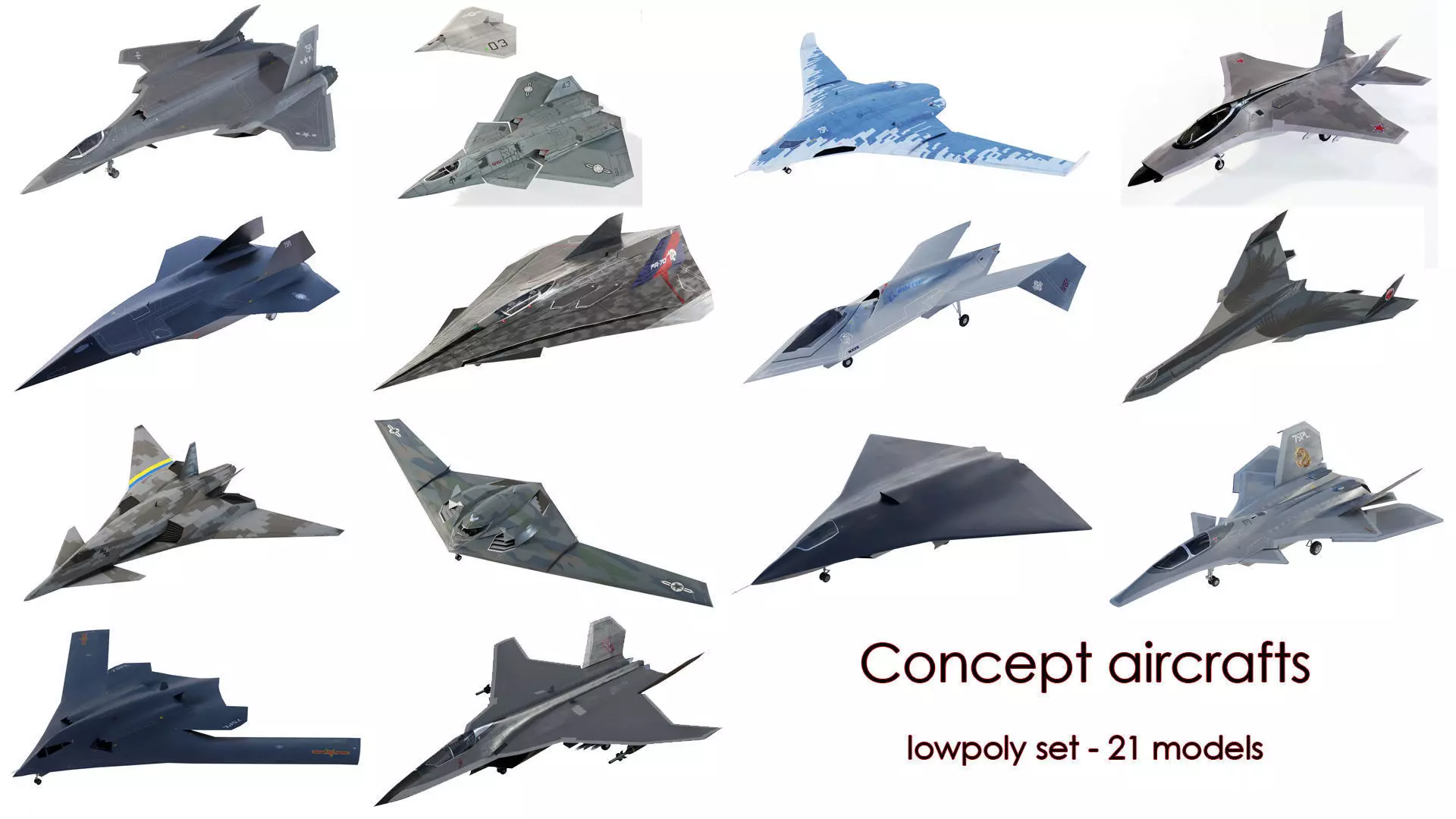 Concept generic future aircraft set - 24 airplanes 3D Model Collection_0