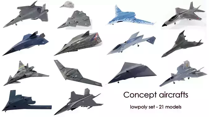 Concept generic future aircraft set - 23 airplanes 3D Model Collection