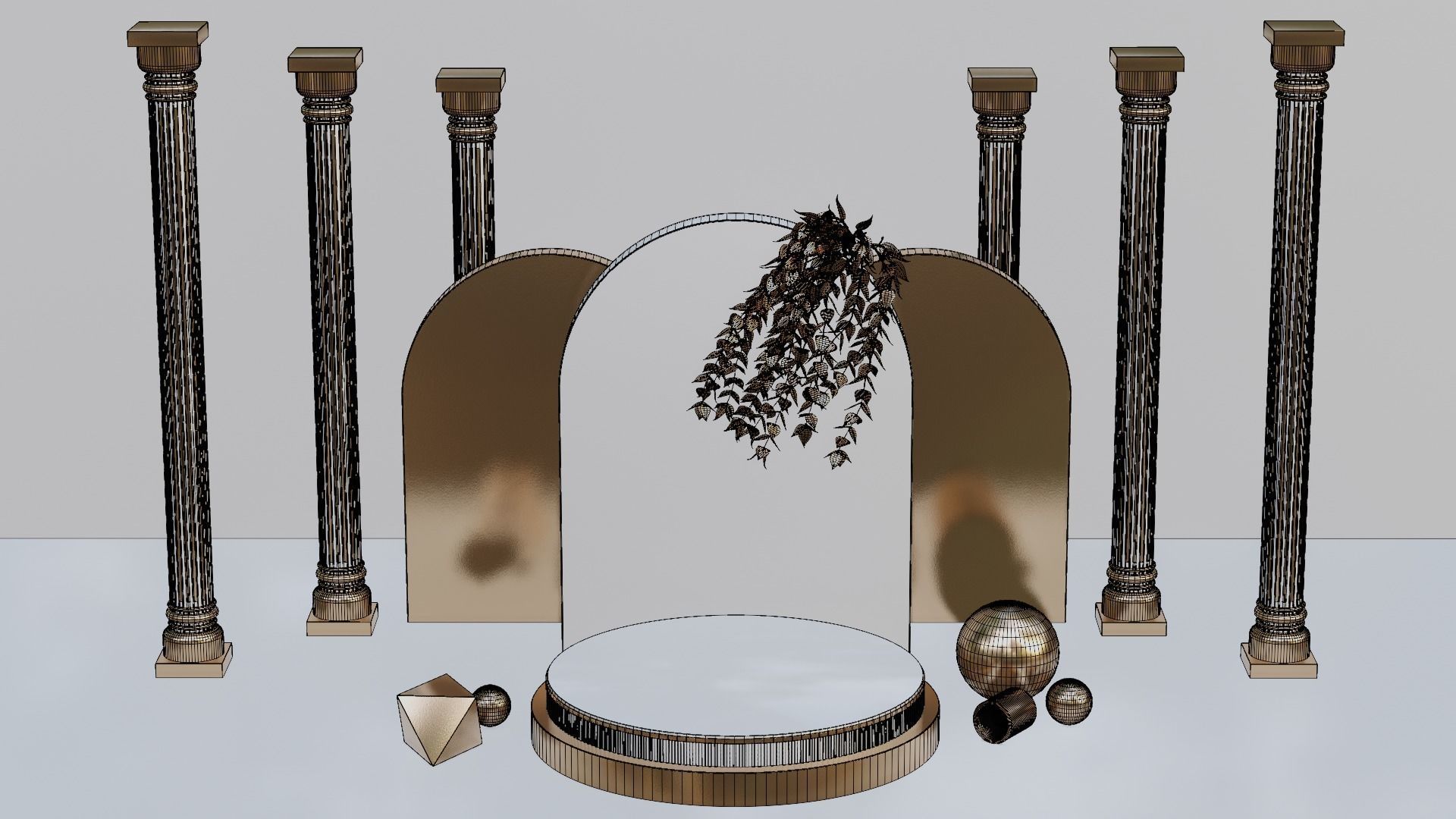 Golden Product Display Podium 3D model_5