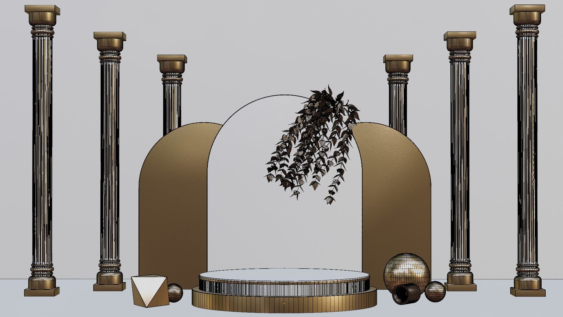 Golden Product Display Podium 3D model_2