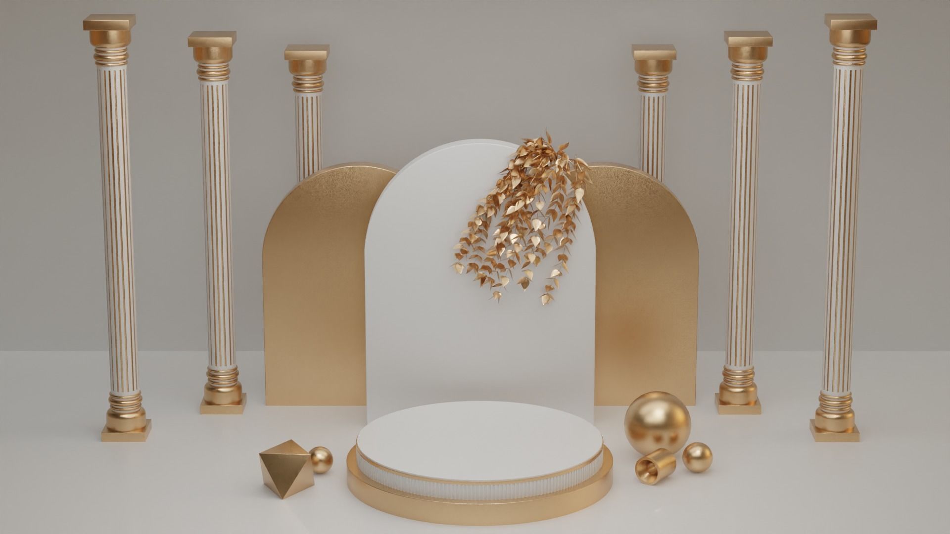 Golden Product Display Podium 3D model_3
