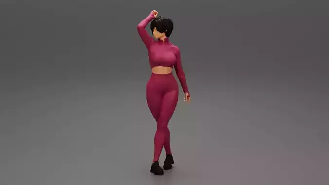 Slim sporty woman stretching and exercising with short hair 3D print model