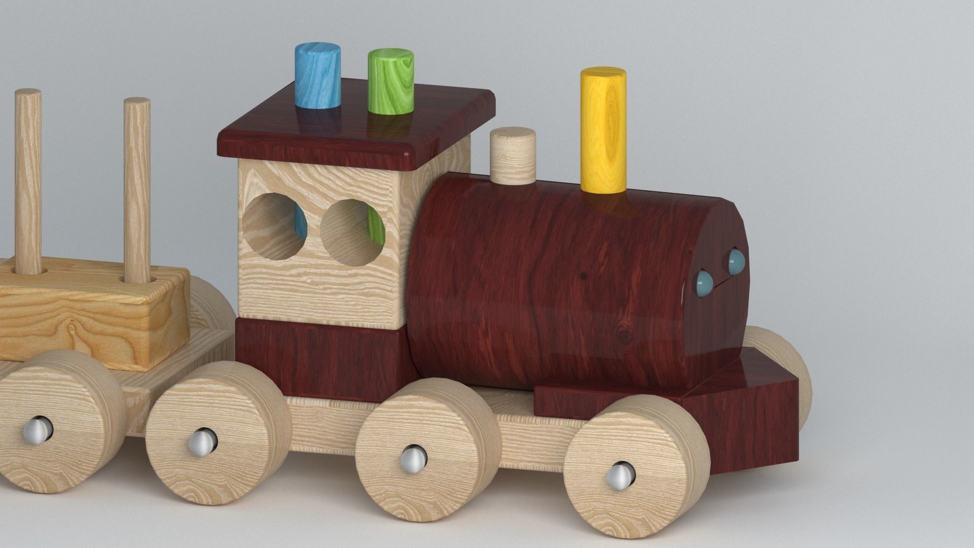train wooden toy 3D model_2