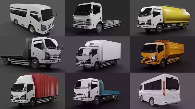 8 types Truck ISUZU NMR 71 Low-poly 3D model
