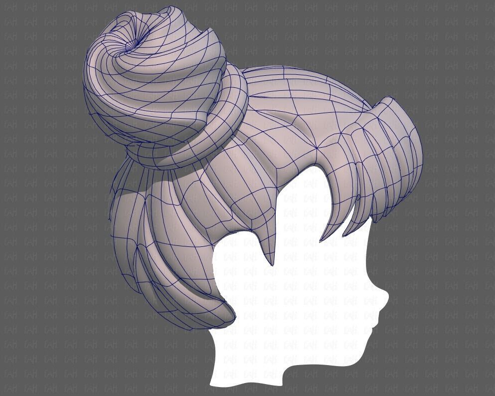 Base Hair for girl V03 Low-poly 3D model_11