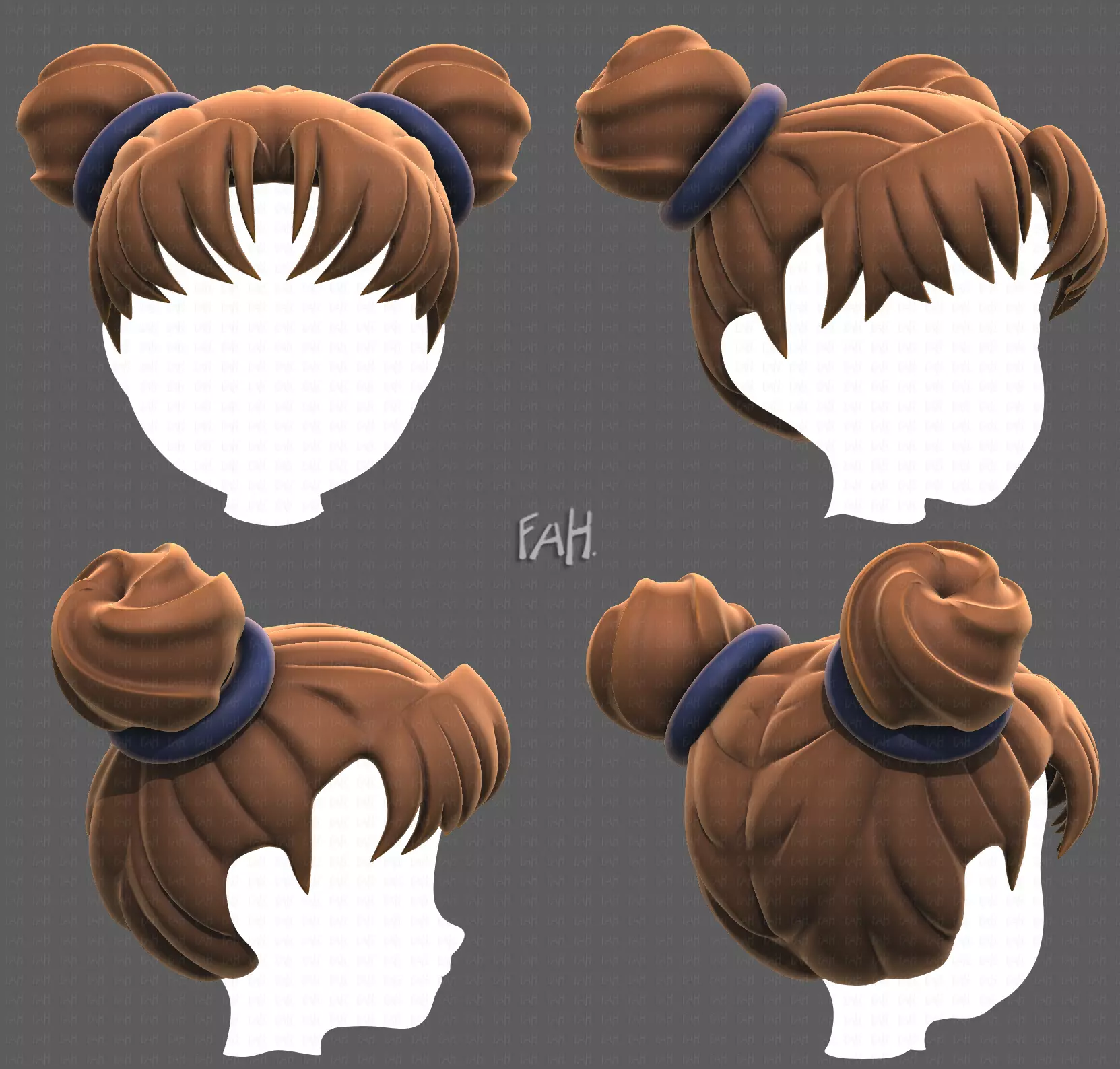 Base Hair for girl V03 Low-poly 3D model_0