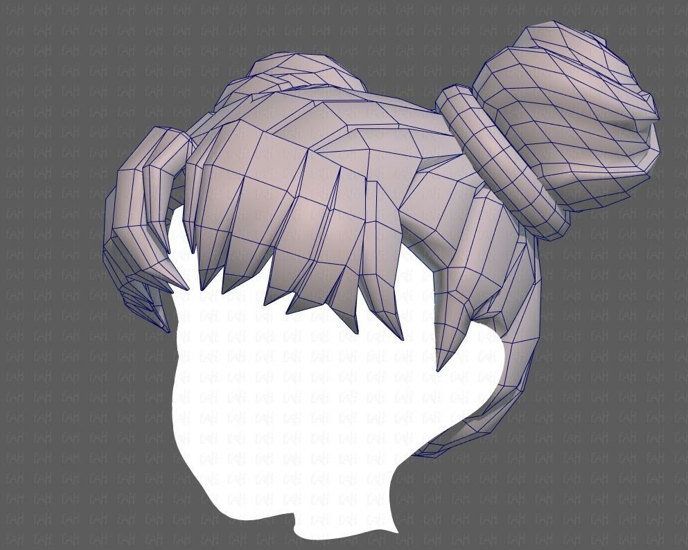 Base Hair for girl V03 Low-poly 3D model_32