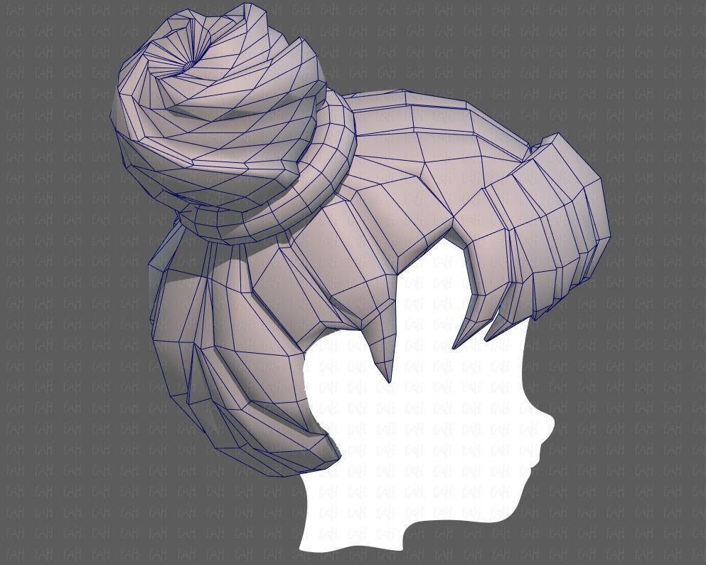 Base Hair for girl V03 Low-poly 3D model_27