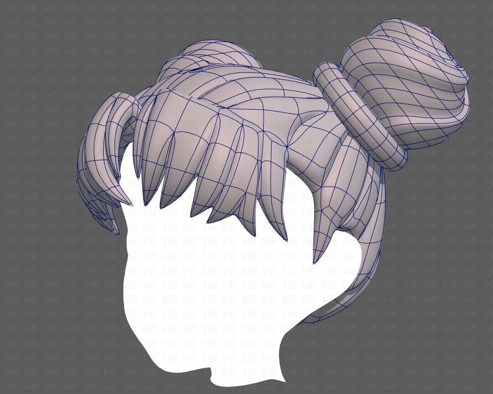Base Hair for girl V03 Low-poly 3D model_16