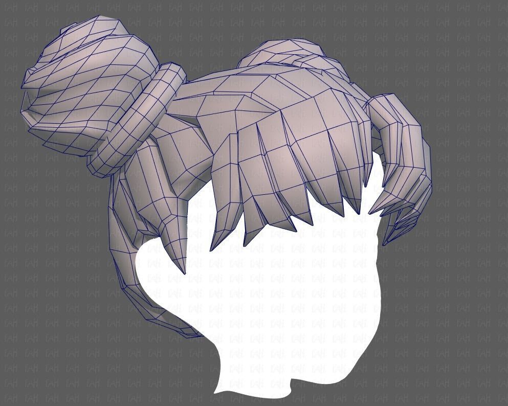 Base Hair for girl V03 Low-poly 3D model_26