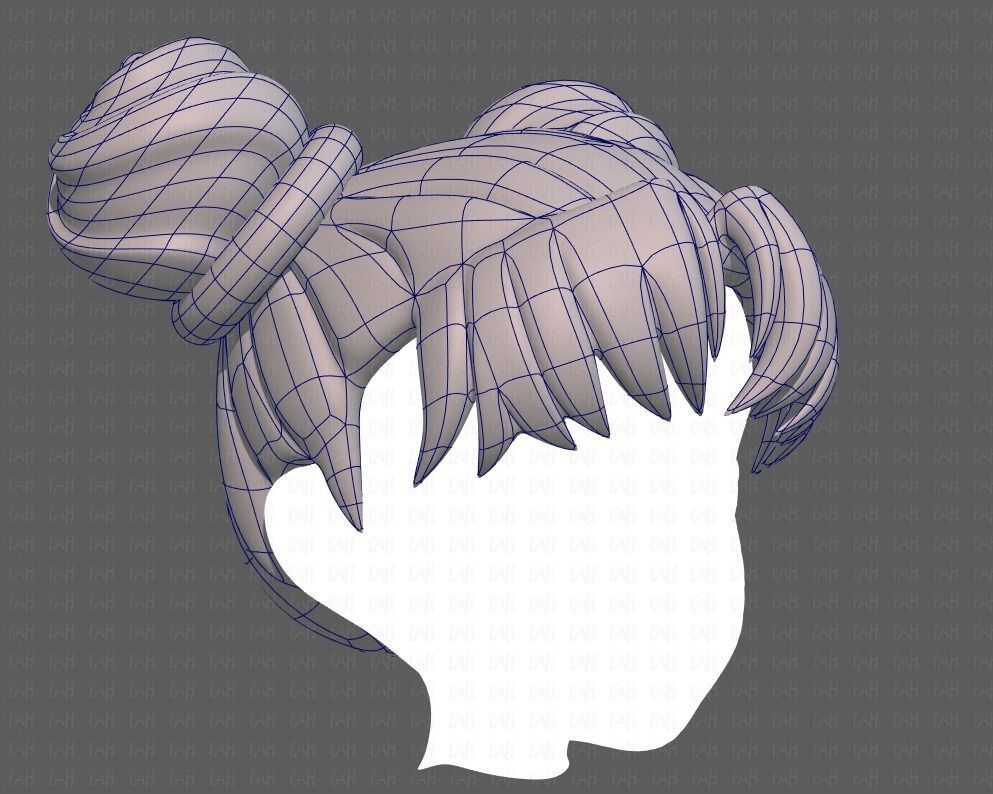 Base Hair for girl V03 Low-poly 3D model_10