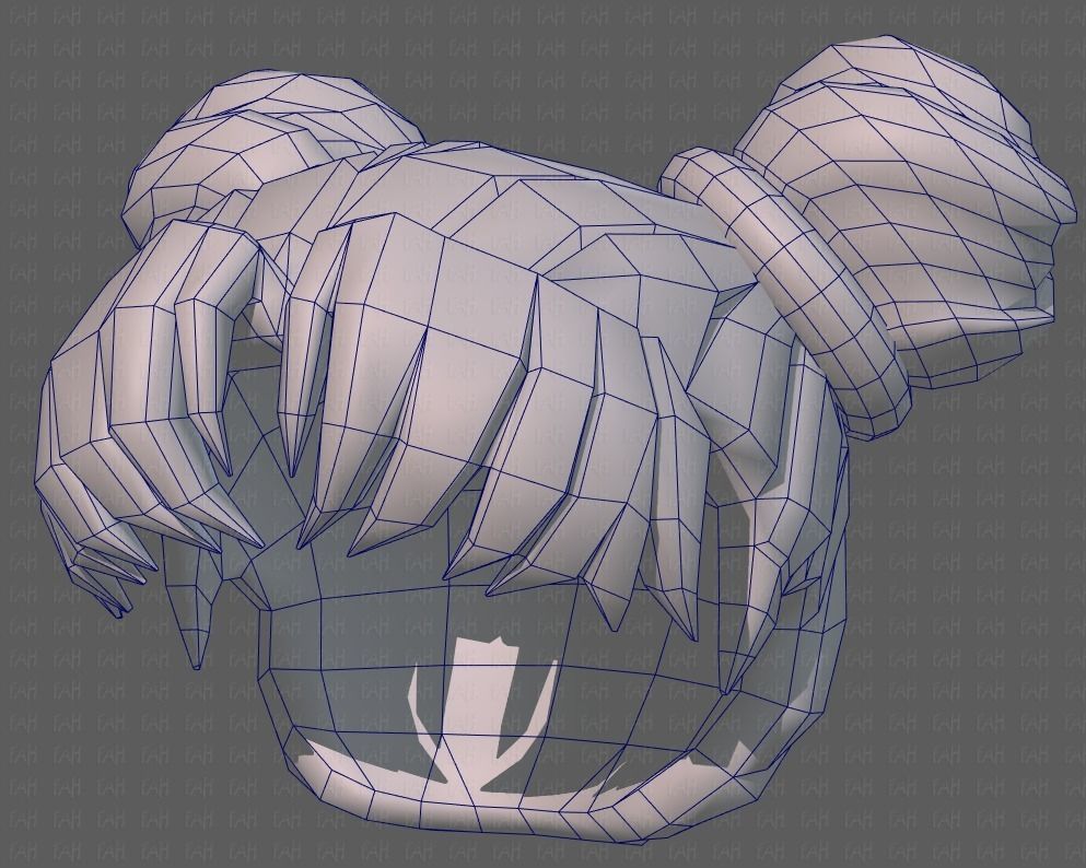 Base Hair for girl V03 Low-poly 3D model_40