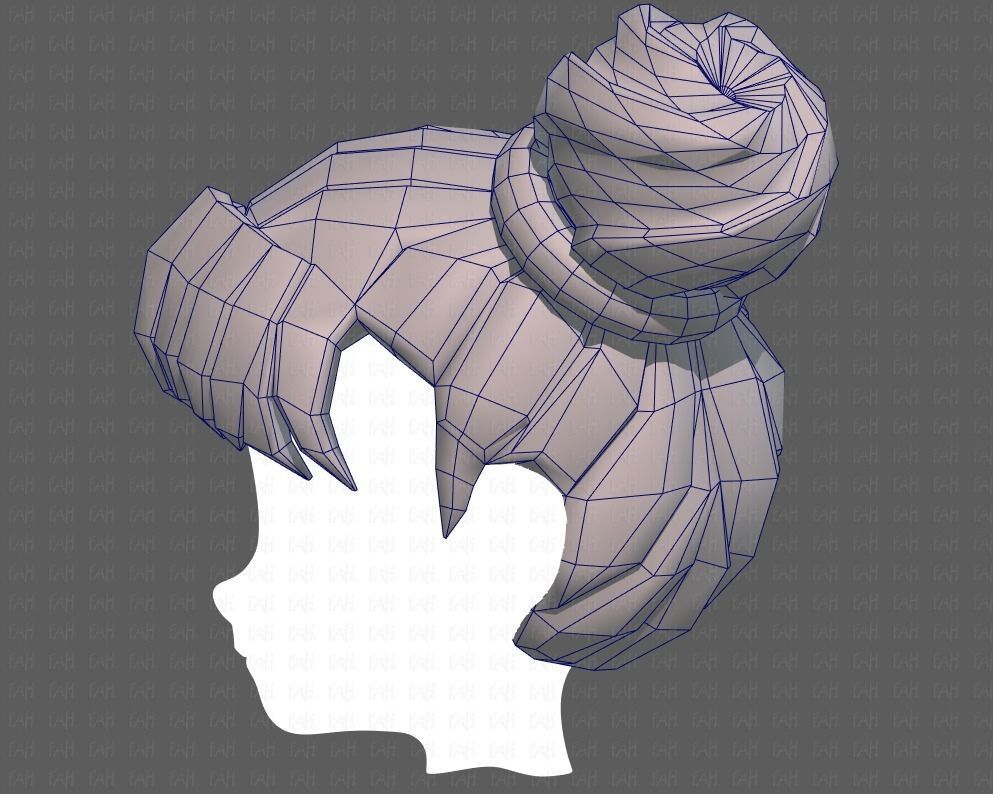 Base Hair for girl V03 Low-poly 3D model_31