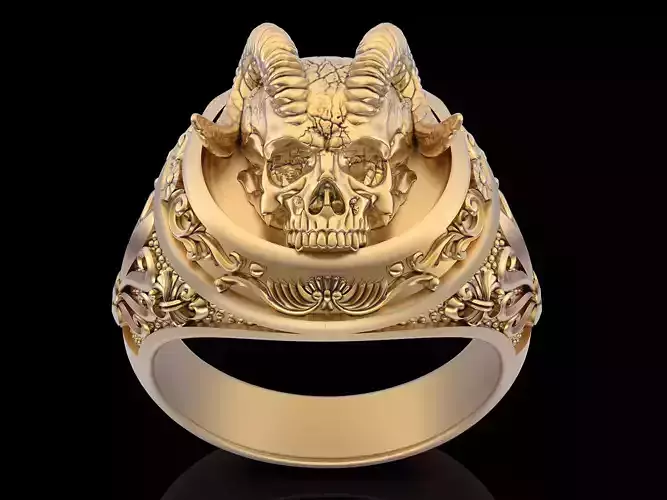 Horn skull ring  gold silver printable jewelry 3D model