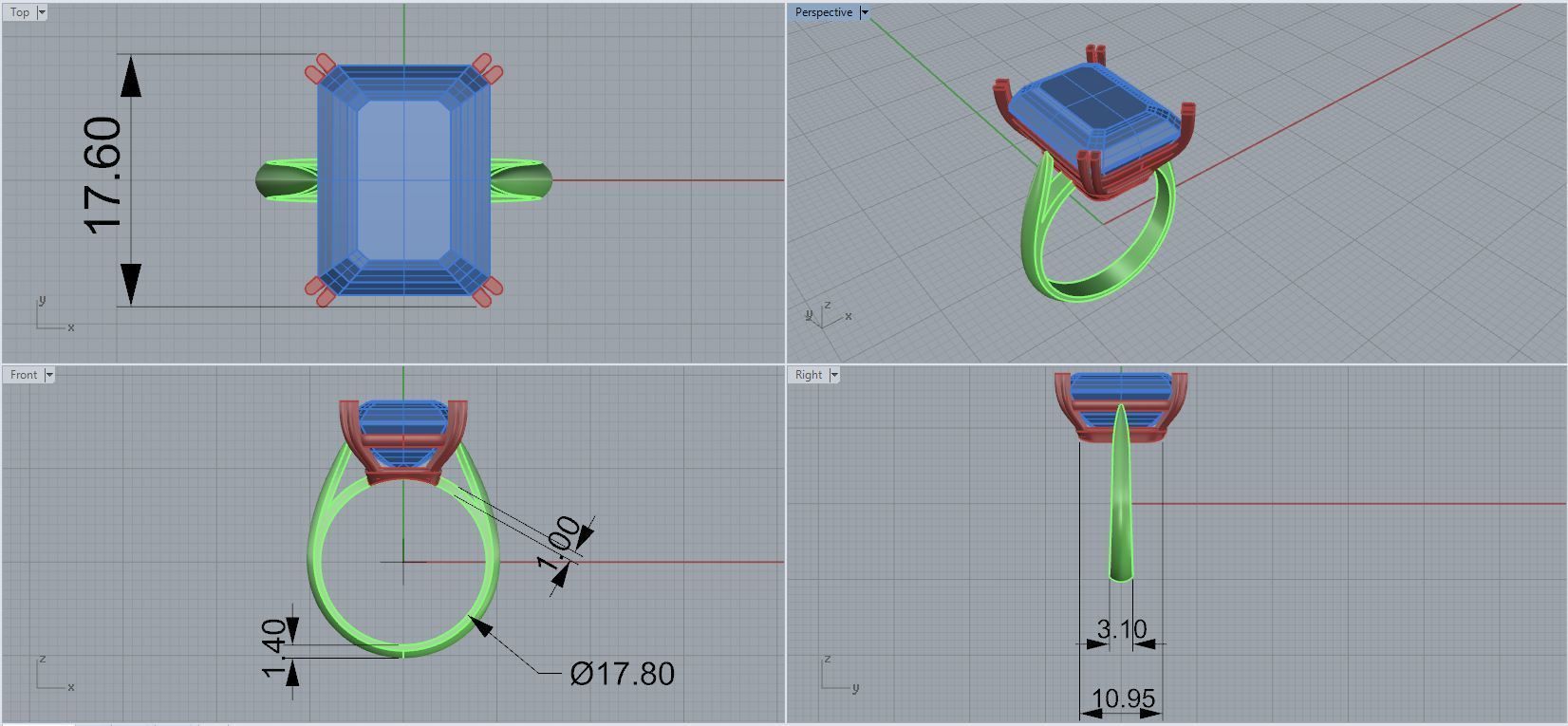 Emerald cut gem Ring 3D print model_1