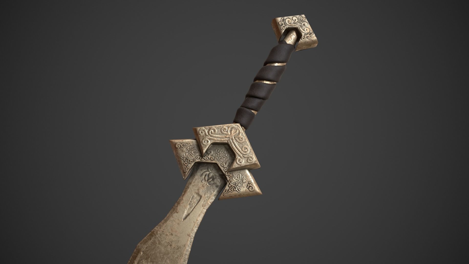 Mercenary Sword with PBR material Low-poly 3D model_4