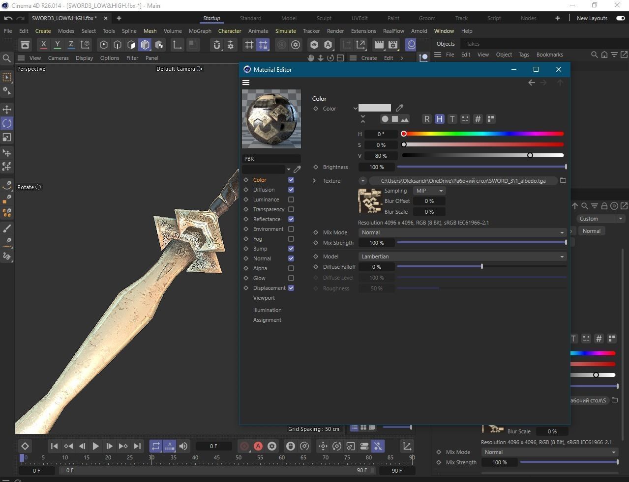 Mercenary Sword with PBR material Low-poly 3D model_9