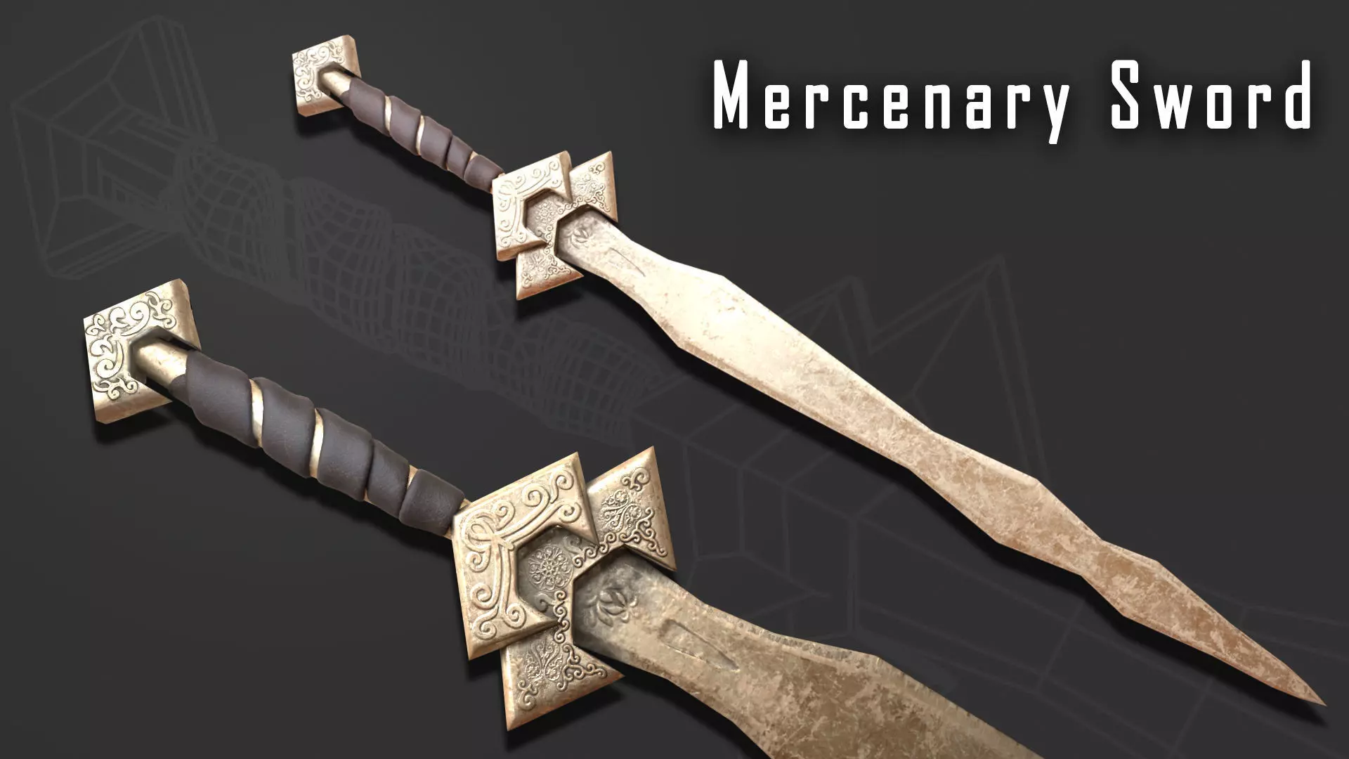 Mercenary Sword with PBR material Low-poly 3D model_0