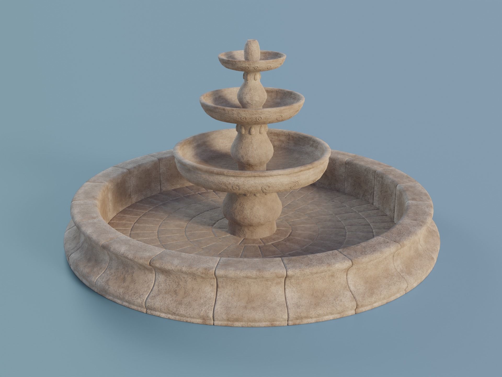 Stone Fountain Low-poly 3D model_8