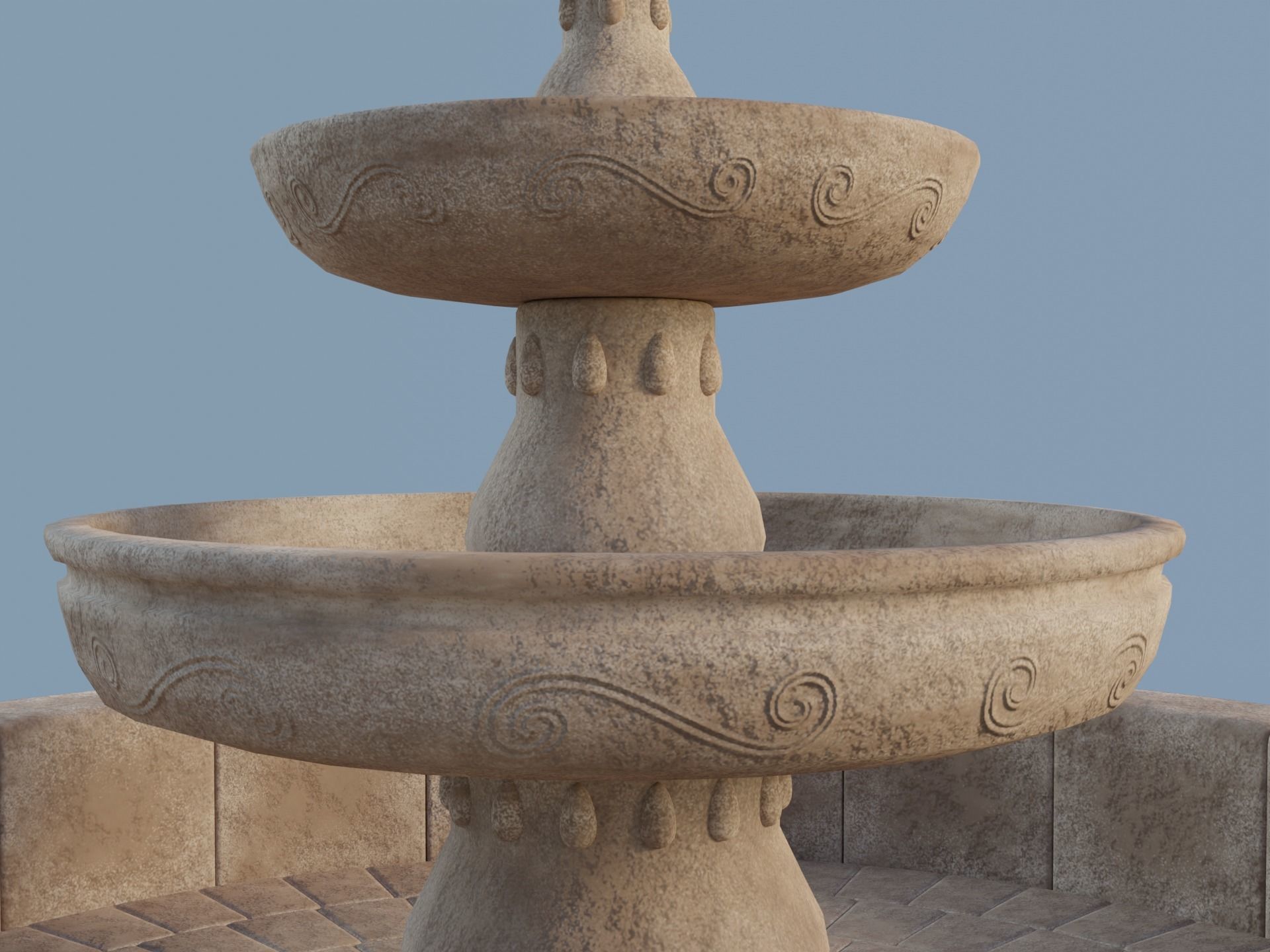 Stone Fountain Low-poly 3D model_10