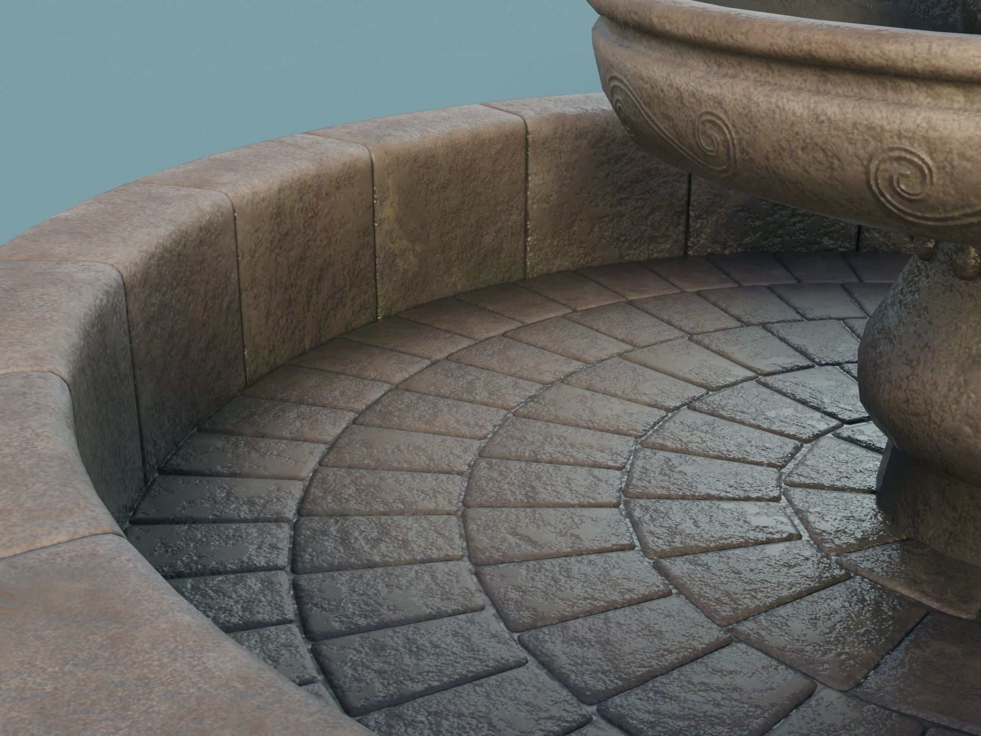 Stone Fountain Low-poly 3D model_6