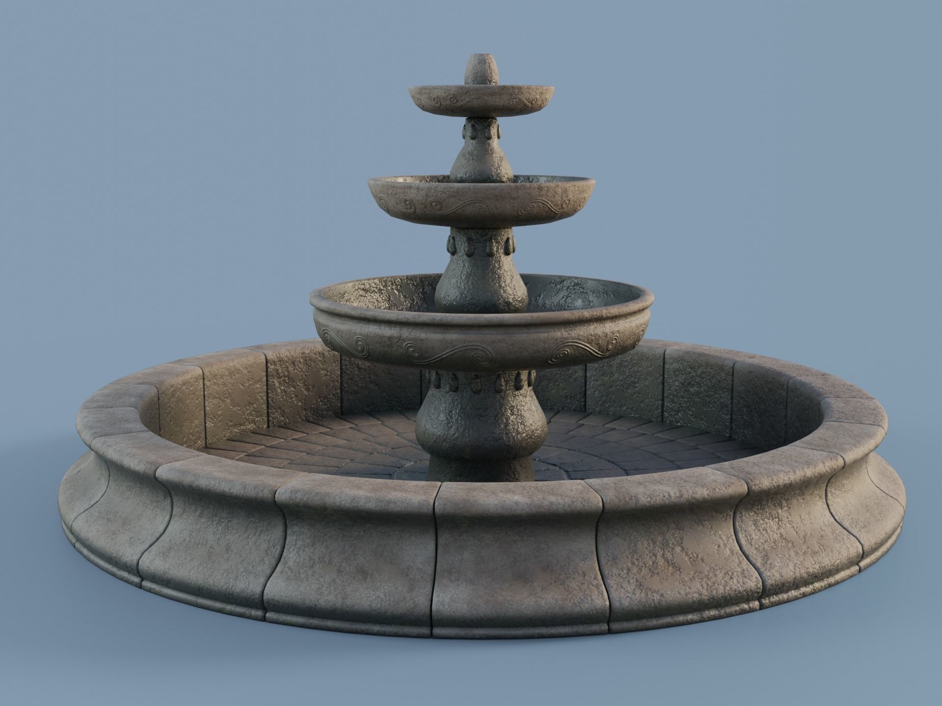 Stone Fountain Low-poly 3D model_1