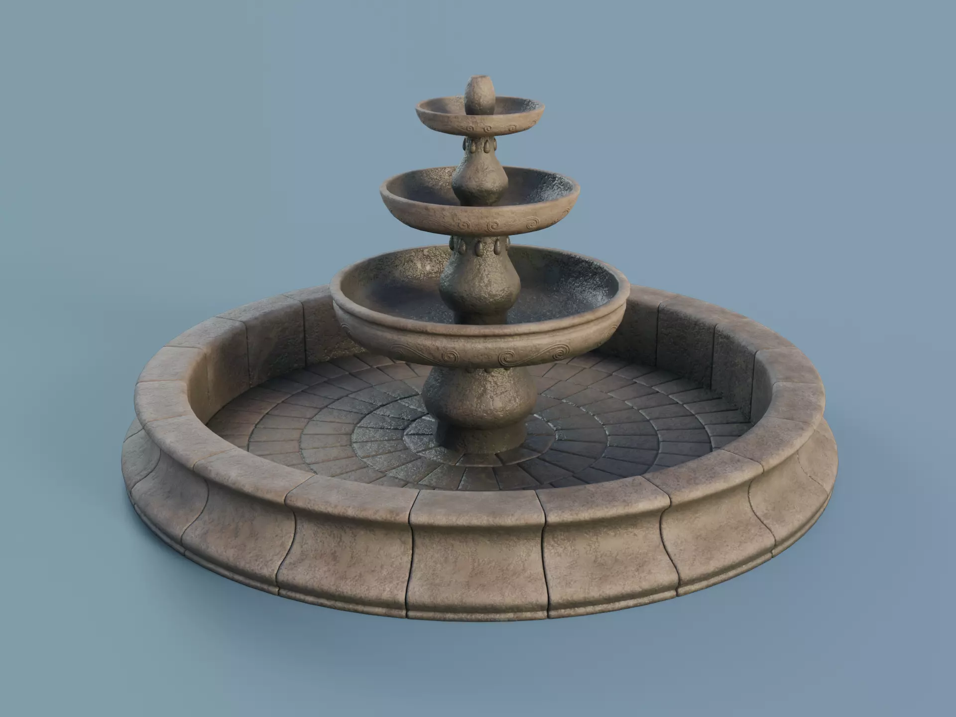 Stone Fountain Low-poly 3D model_0
