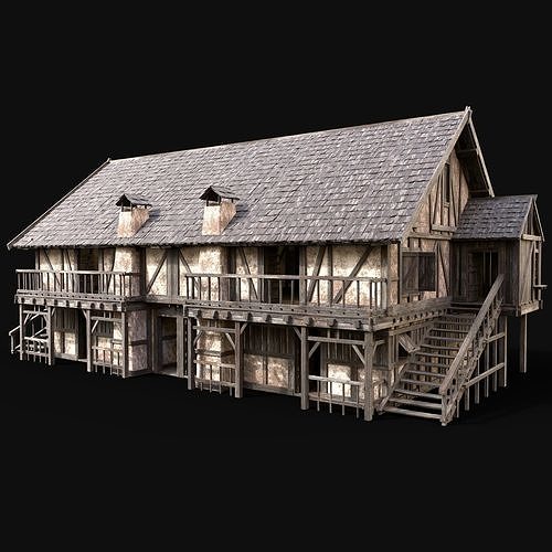 MEDIEVAL INDUSTRIAL HOUSE TAVERN INN VILLAGE FARM HUT COLLECTION 3D Model Pack 6