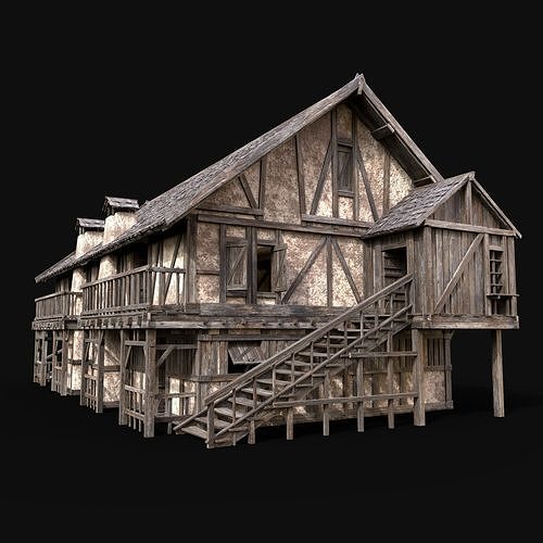 MEDIEVAL INDUSTRIAL HOUSE TAVERN INN VILLAGE FARM HUT COLLECTION 3D Model Pack 7