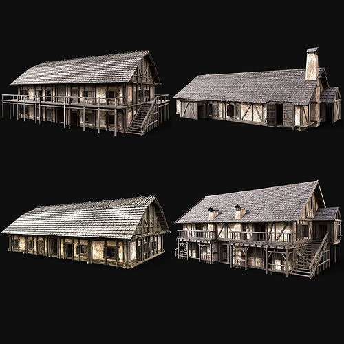 MEDIEVAL INDUSTRIAL HOUSE TAVERN INN VILLAGE FARM HUT COLLECTION 3D Model Pack 2