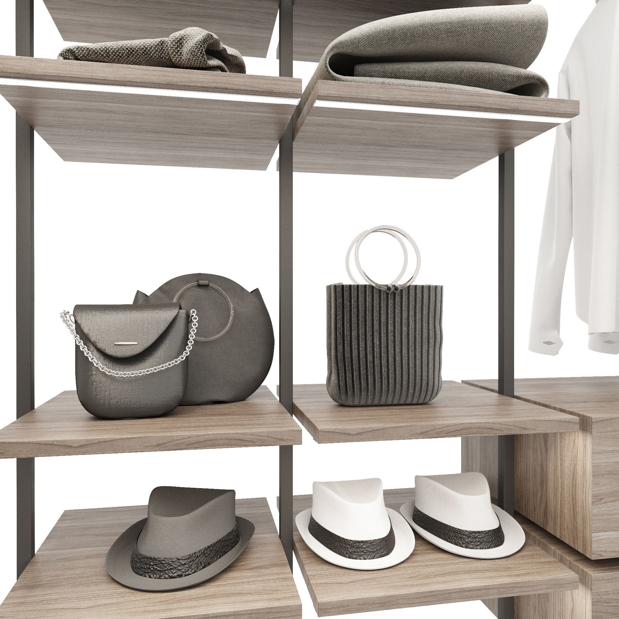 Wardrobe walk in closet with shelves and clothes 3D model_5