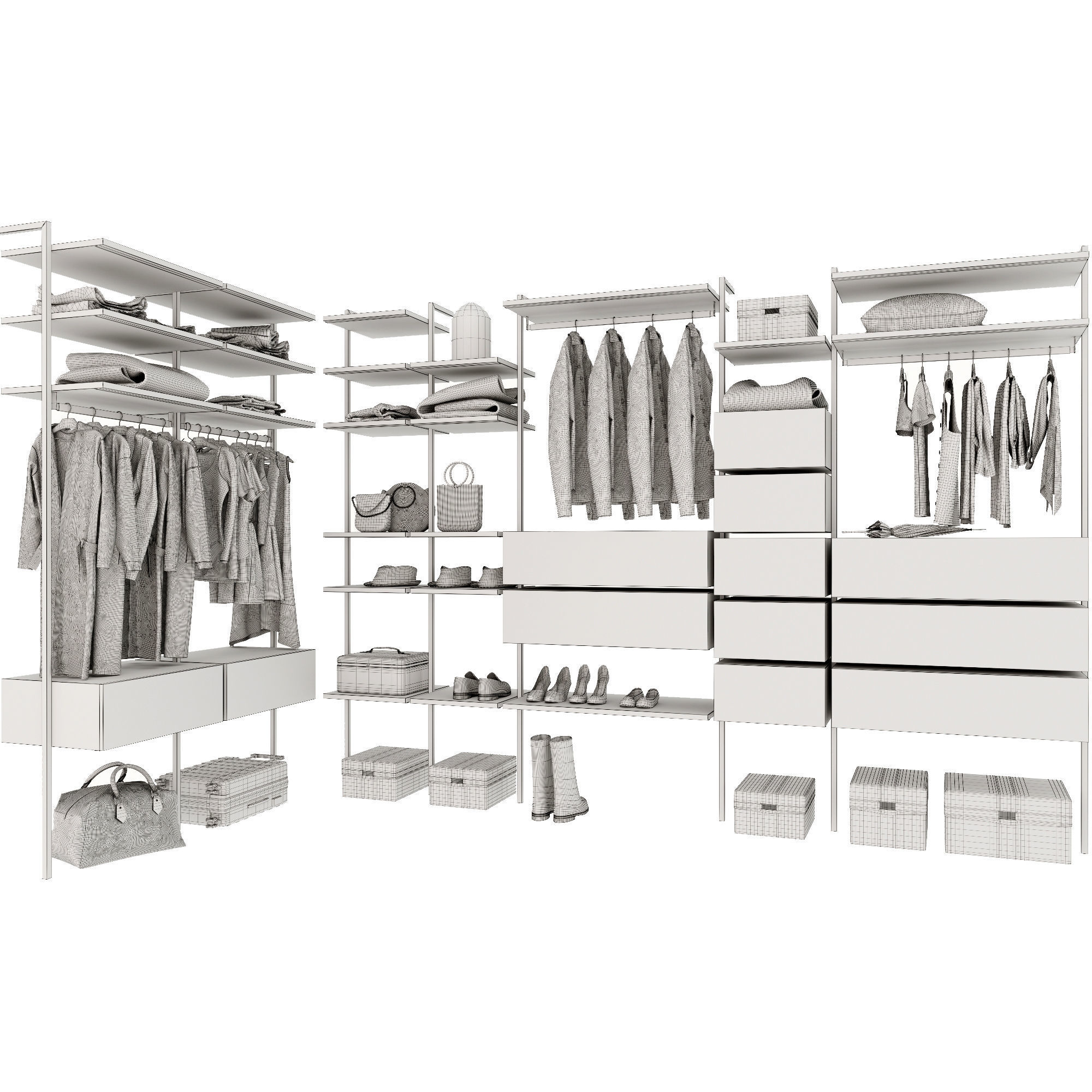 Wardrobe walk in closet with shelves and clothes 3D model_8