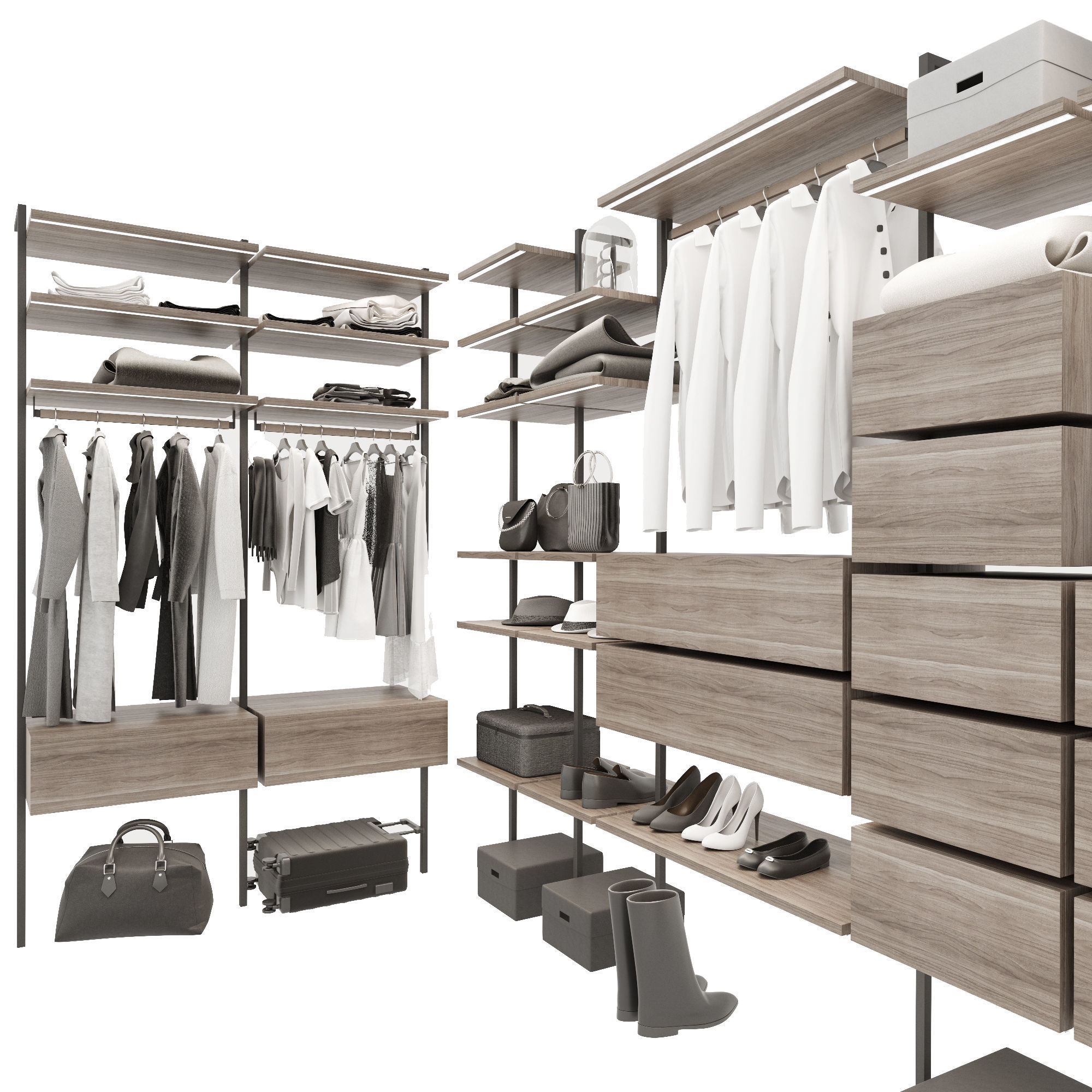 Wardrobe walk in closet with shelves and clothes 3D model_7