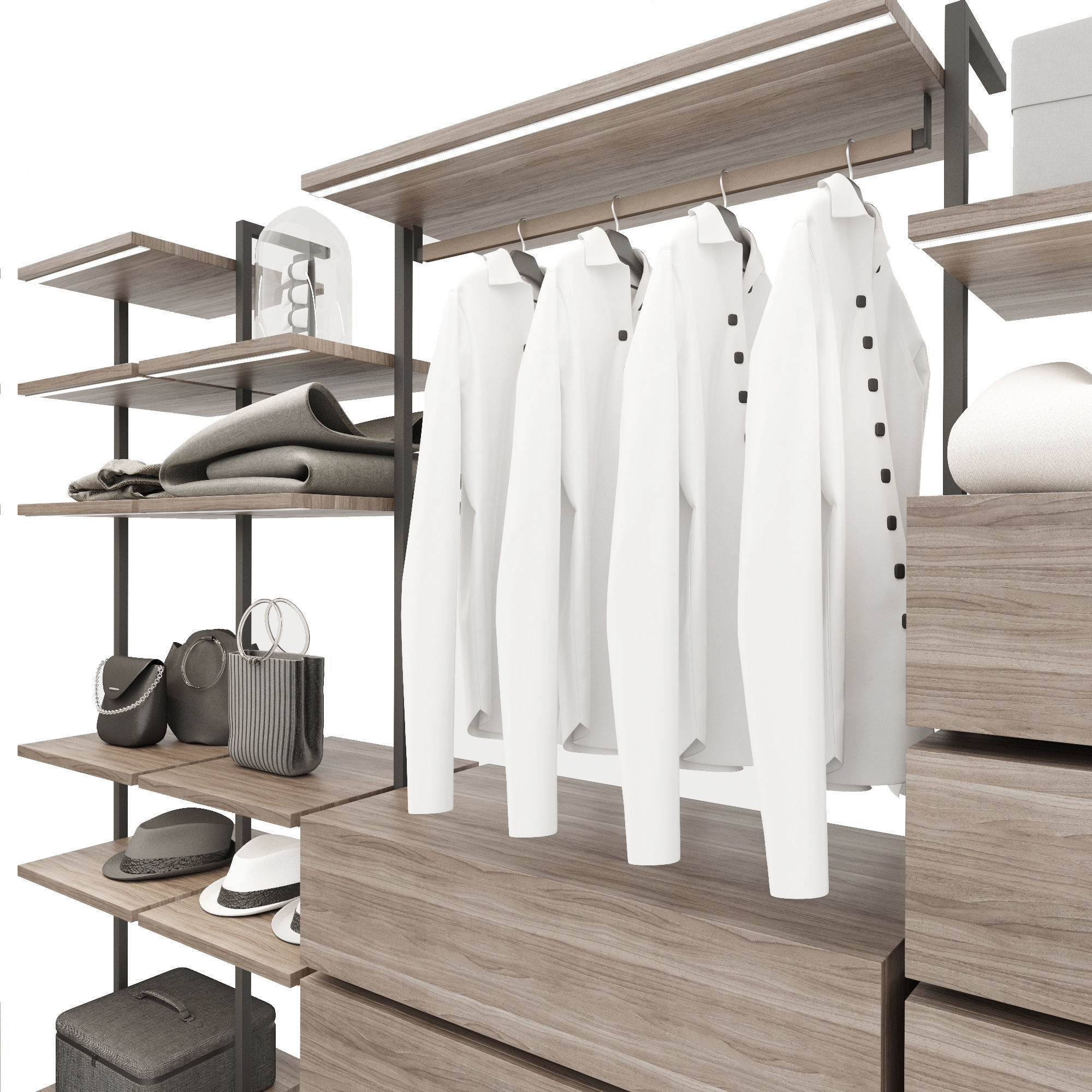 Wardrobe walk in closet with shelves and clothes 3D model_3