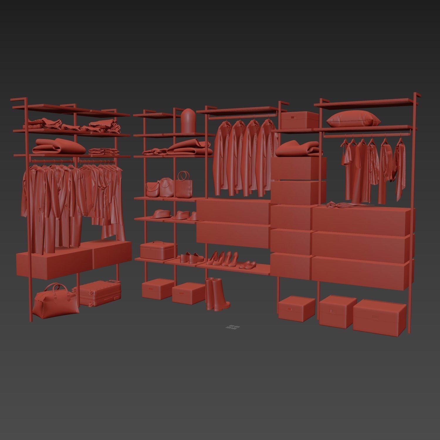 Wardrobe walk in closet with shelves and clothes 3D model_9