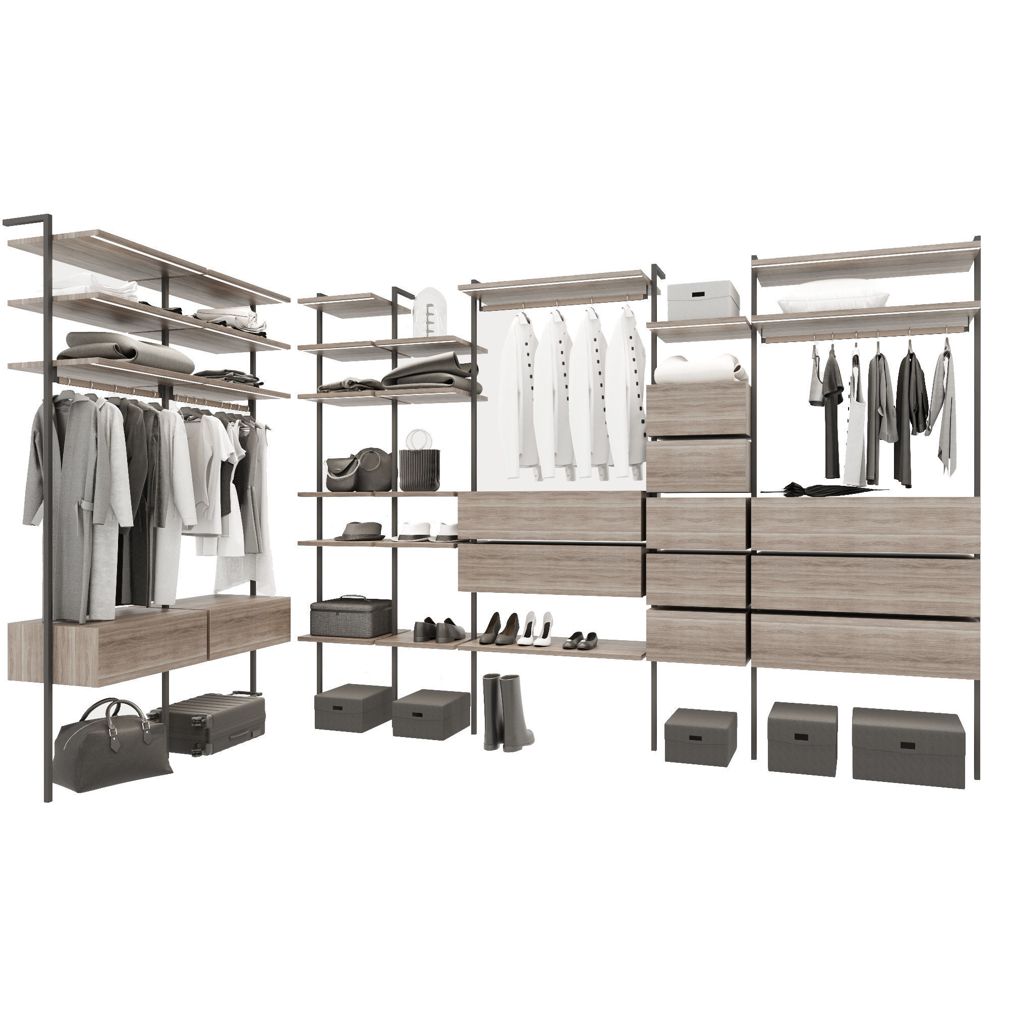 Wardrobe walk in closet with shelves and clothes 3D model_2