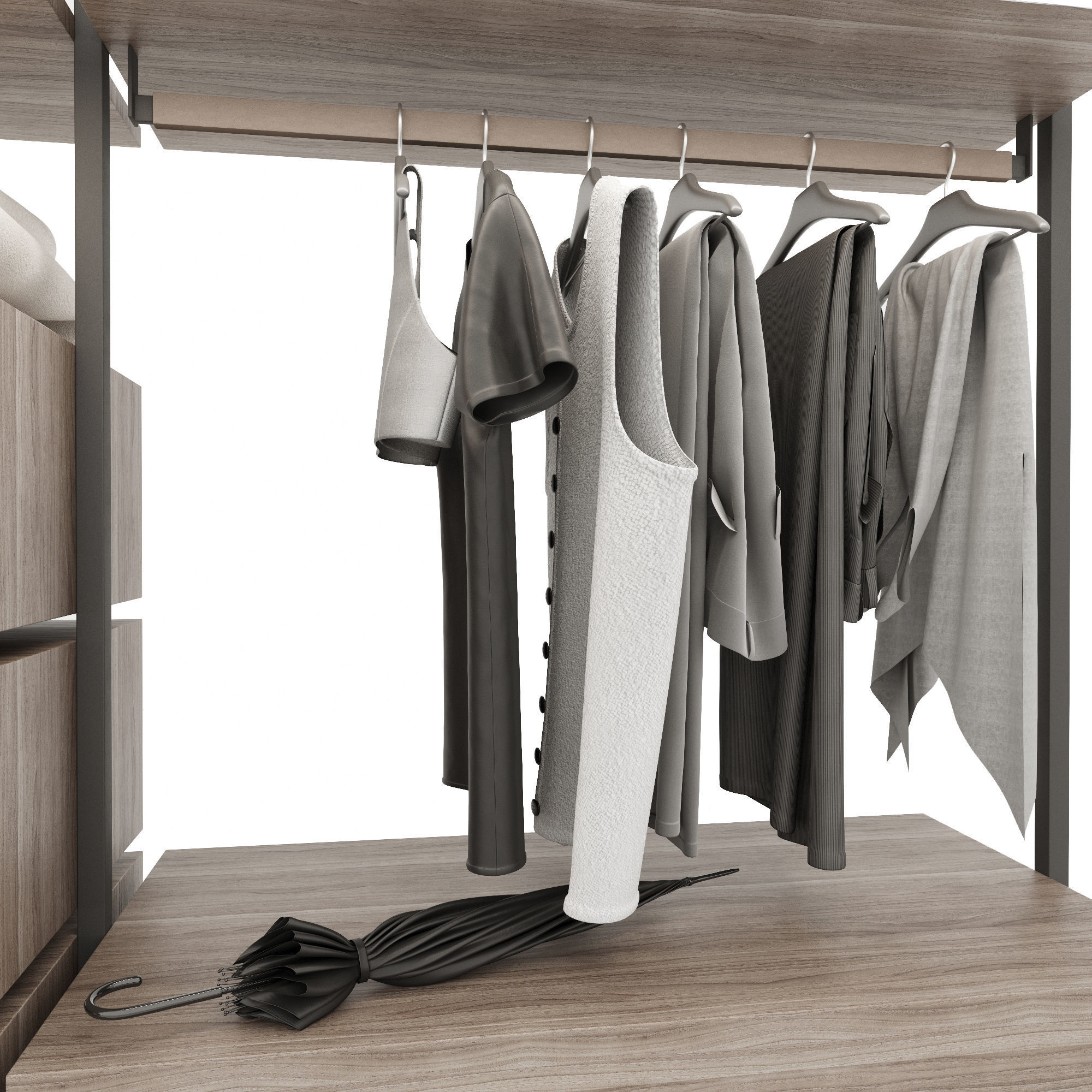 Wardrobe walk in closet with shelves and clothes 3D model_4