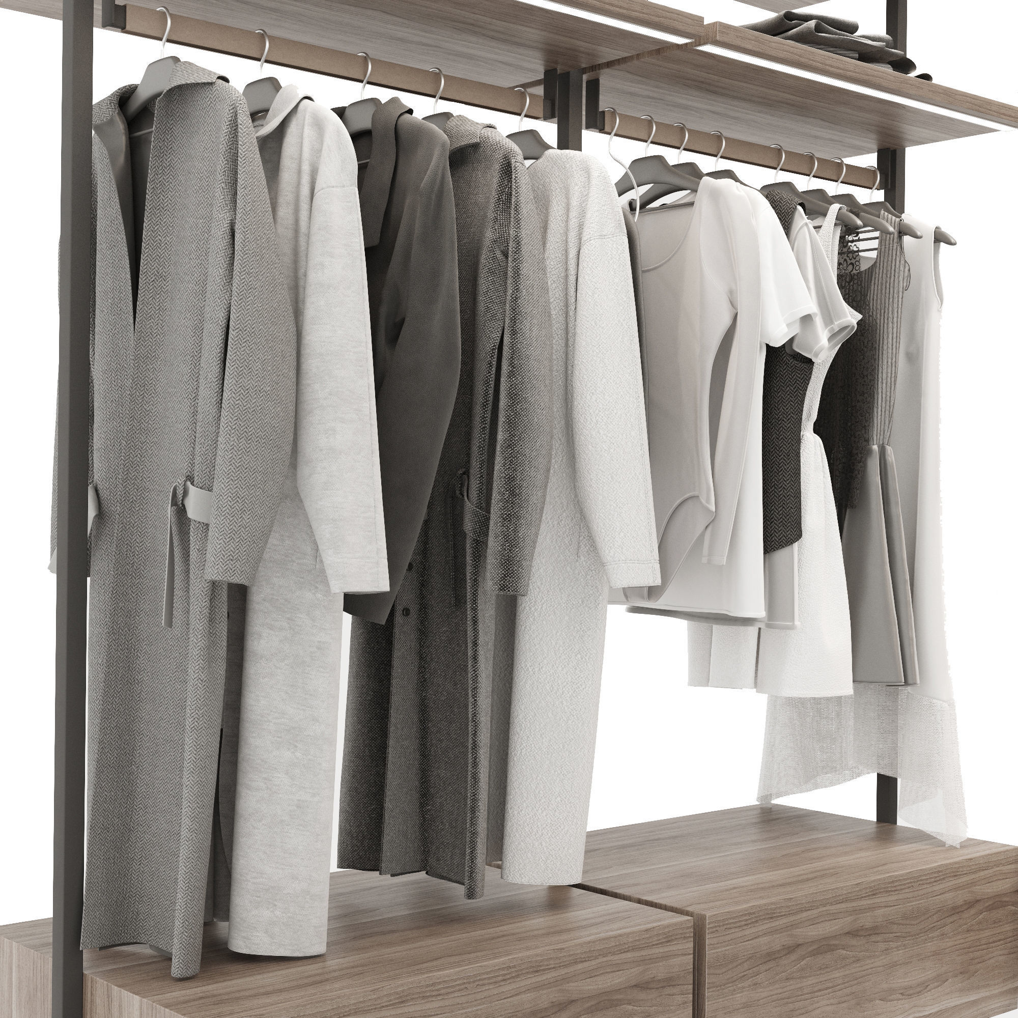 Wardrobe walk in closet with shelves and clothes 3D model_6