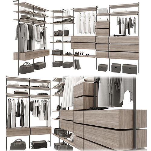 Wardrobe walk in closet with shelves and clothes 3D model