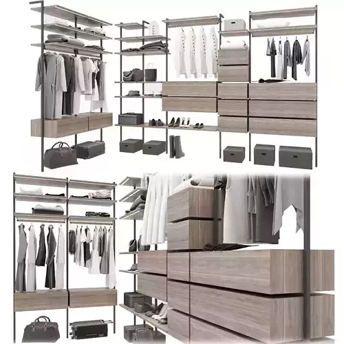 Wardrobe walk in closet with shelves and clothes 3D model