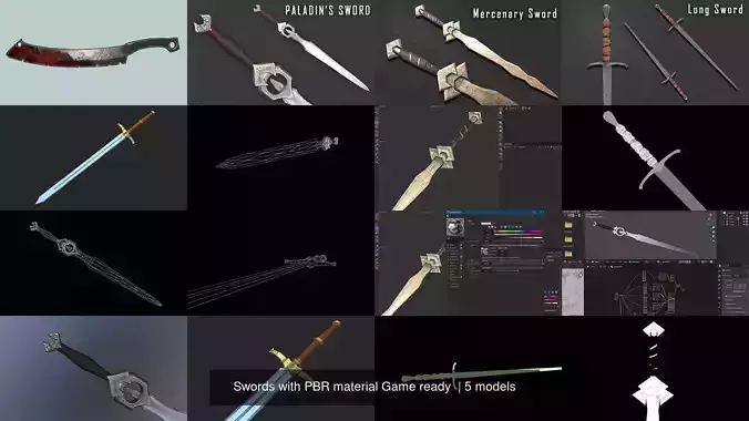 Swords with PBR material Game ready 