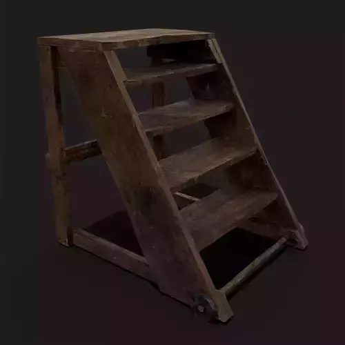 Medieval Five Step Ladder with Wheels Low-poly 3D model
