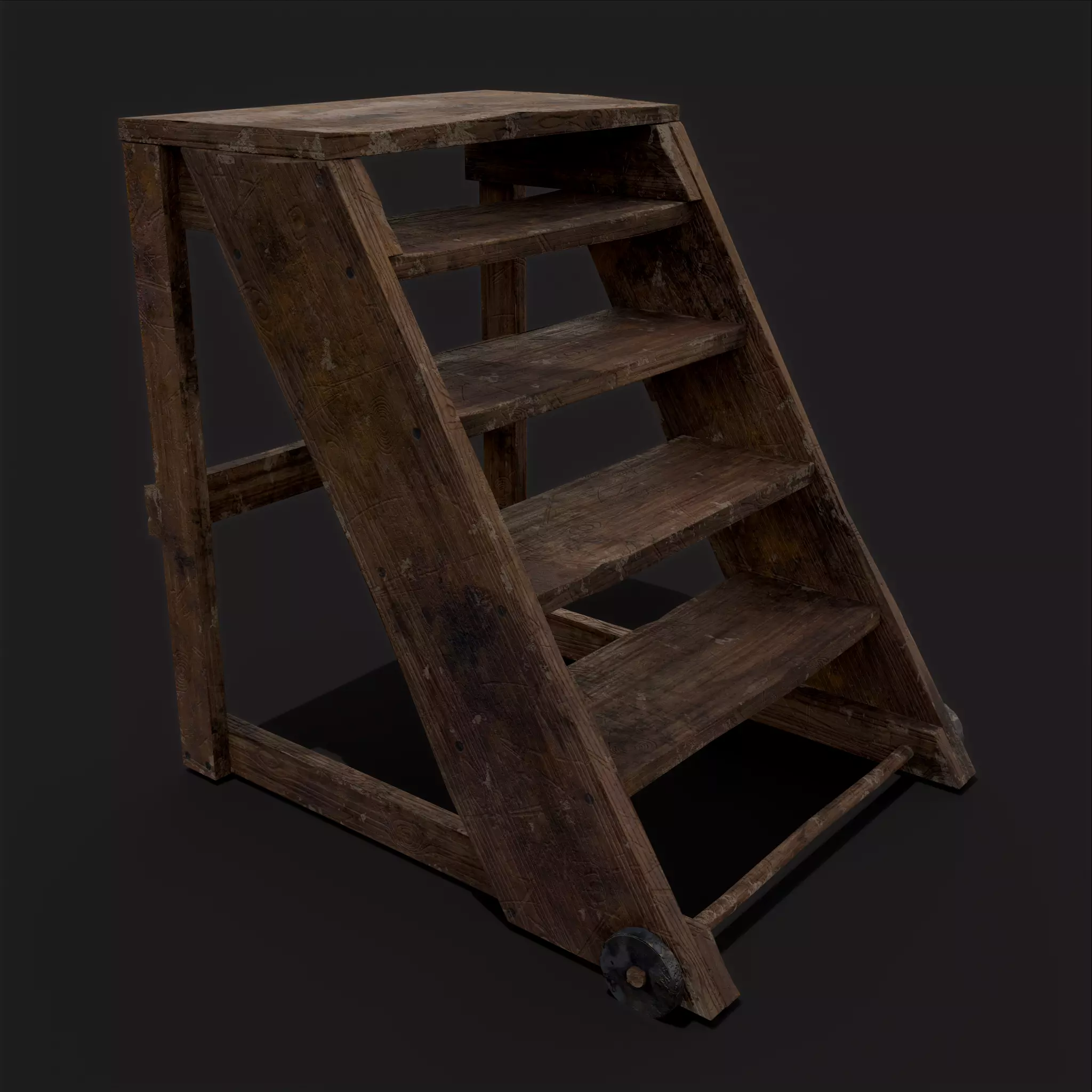 Medieval Five Step Ladder with Wheels Low-poly 3D model_0