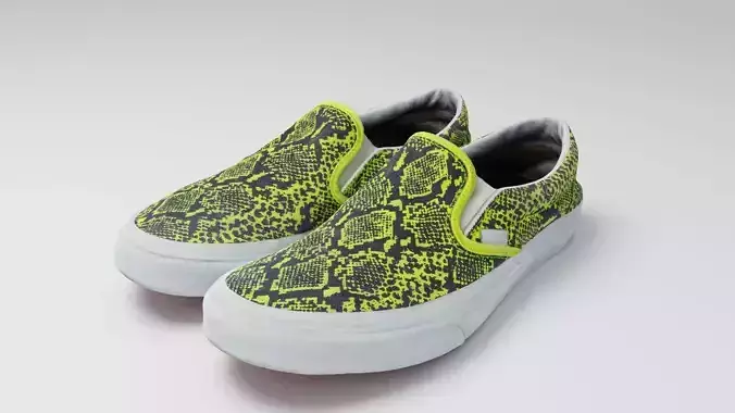 Lettuce green womans slip-ons or slipons with snake pattern  3D model