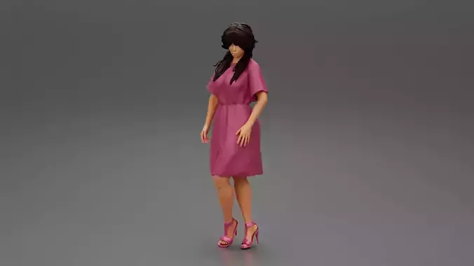 Beautiful Model Woman Wearing A Dress And High Heels 3D print model
