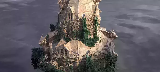 Medieval Lion Tower Overgrown Turret Tower 5 