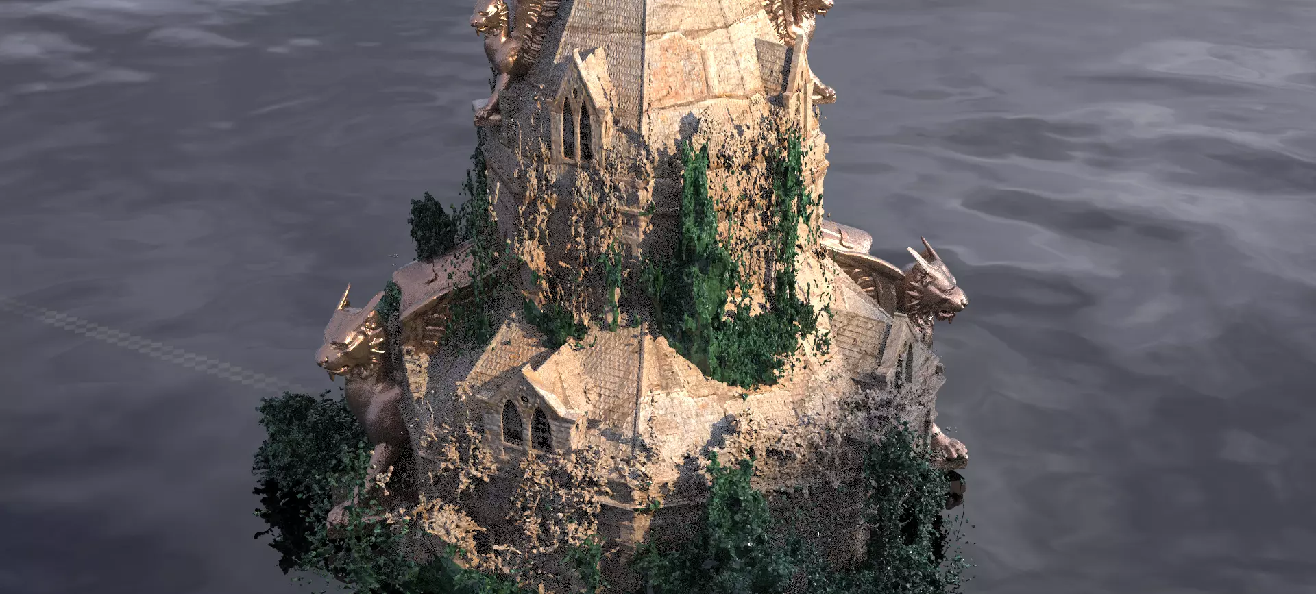 Medieval Lion Tower Overgrown Turret Tower 5 3D model