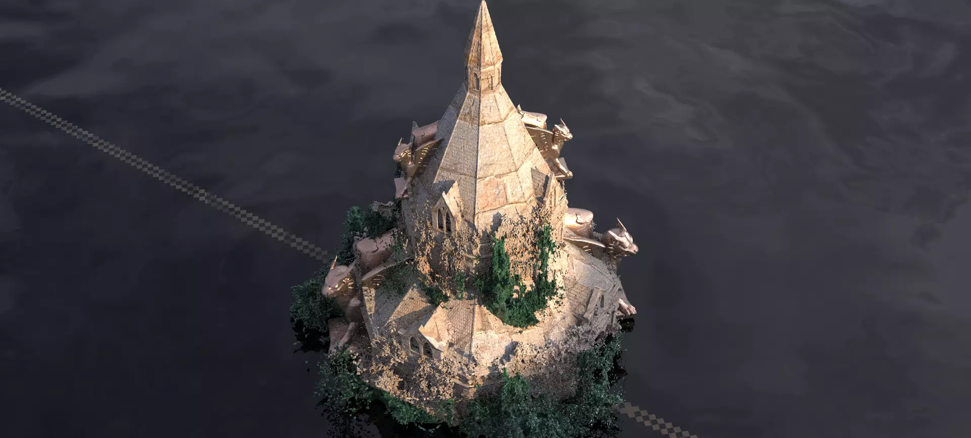 Medieval Lion Tower Overgrown Turret Tower 6 3D model